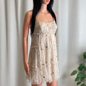 Trixxi Whimsy‎ Fairy Princess Mesh Tiered Cream Sleeveless Mini Dress Size L Y2K